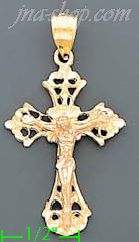 14K Gold Crucifix 3Color Dia-Cut Cross Charm Pendant