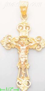 14K Gold Crucifix 3Color Dia-Cut Cross Charm Pendant