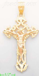 14K Gold Crucifix 3Color Dia-Cut Cross Charm Pendant