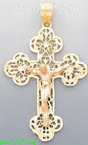 14K Gold Crucifix 3Color Dia-Cut Cross Charm Pendant