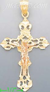 14K Gold Crucifix 3Color Dia-Cut Cross Charm Pendant