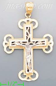 14K Gold Crucifix 3Color Dia-Cut Cross Charm Pendant