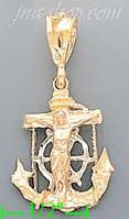 14K Gold Crucifix Cross Anchor 3Color Dia-Cut Charm Pendant