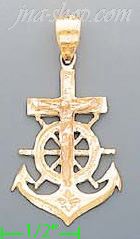 14K Gold Crucifix Cross Anchor 3Color Dia-Cut Charm Pendant