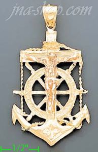 14K Gold Crucifix Cross Anchor 3Color Dia-Cut Charm Pendant