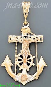 14K Gold Crucifix Cross Anchor 3Color Dia-Cut Charm Pendant