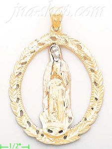 14K Gold Virgin Religious 3Color Dia-Cut Charm Pendant