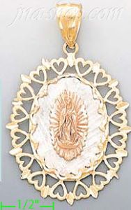 14K Gold Virgin Religious 3Color Dia-Cut Charm Pendant