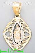 14K Gold Virgin Religious 3Color Dia-Cut Charm Pendant