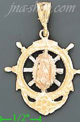 14K Gold Virgin Religious 3Color Dia-Cut Charm Pendant