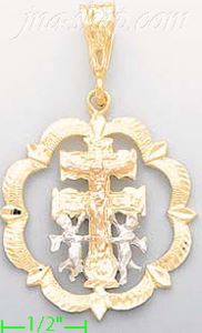 14K Gold Caravaca Cross Religious 3Color Dia-Cut Charm Pendant