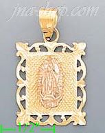 14K Gold Virgin Religious 3Color Dia-Cut Charm Pendant