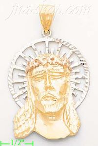 14K Gold Jesus Christ Face Religious 3Color Dia-Cut Charm Pendan