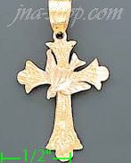 14K Gold Cross w/Dove 3Color Dia-Cut Charm Pendant