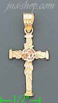 14K Gold Cross 3Color Dia-Cut Charm Pendant