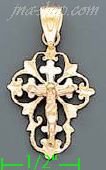 14K Gold Crucifix Cross 3Color Dia-Cut Charm Pendant