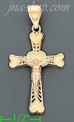 14K Gold Crucifix Cross 3Color Dia-Cut Charm Pendant