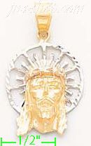 14K Gold Jesus Christ Face Religious 3Color Dia-Cut Charm Pendan