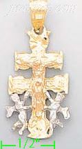 14K Gold Caravaca Cross Religious 3Color Dia-Cut Charm Pendant