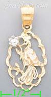 14K Gold Pheasant Peacock 3Color Dia-Cut Charm Pendant