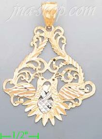 14K Gold Birds Love Nest 3Color Dia-Cut Charm Pendant