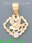 14K Gold Bird w/Flower 3Color Dia-Cut Charm Pendant