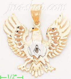 14K Gold Eagle Shield Pose 3Color Dia-Cut Charm Pendant