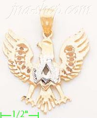 14K Gold Eagle Shield Pose 3Color Dia-Cut Charm Pendant