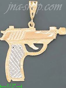 14K Gold Pistol Handgun 3Color Dia-Cut Charm Pendant
