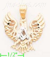 14K Gold Eagle Shield Pose 3Color Dia-Cut Charm Pendant