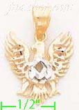 14K Gold Eagle Shield Pose 3Color Dia-Cut Charm Pendant