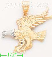 14K Gold Striking Eagle 3Color Dia-Cut Charm Pendant