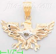 14K Gold Eagle Shield Pose 3Color Dia-Cut Charm Pendant