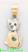 14K Gold Cat 3Color Dia-Cut Charm Pendant