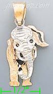 14K Gold Elephant 3Color Dia-Cut Charm Pendant