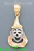 14K Gold Clown 3Color Dia-Cut Charm Pendant