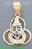 14K Gold Clown 3Color Dia-Cut Charm Pendant