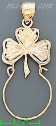 14K Gold Clover Sharmrock Charm Holder 3Color Dia-Cut Charm Pend