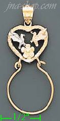 14K Gold Heart w/Hummingbirds & Flower Charm Holder 3Color Dia-C