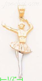 14K Gold Ballerina Ballet Dancer 3Color Dia-Cut Charm Pendant