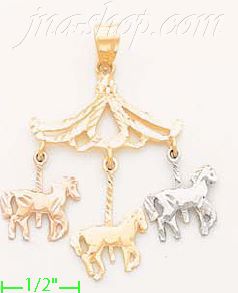 14K Gold Carousel Marry-go-round 3Color Dia-Cut Charm Pendant