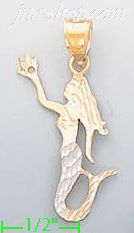 14K Gold Movable Mermaid 3Color Dia-Cut Charm Pendant