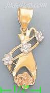 14K Gold Hand Holding Rose 3Color Dia-Cut Charm Pendant