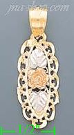 14K Gold Rose 3Color Dia-Cut Charm Pendant