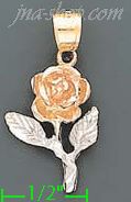 14K Gold Rose 3Color Dia-Cut Charm Pendant