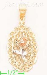 14K Gold Rose 3Color Dia-Cut Charm Pendant