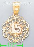 14K Gold 15 Años 3Color Dia-Cut Charm Pendant