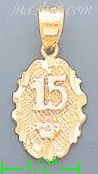 14K Gold 15 Años w/Flower 3Color Dia-Cut Charm Pendant