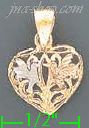 14K Gold Heart w/Hummingbirds 3Color Dia-Cut Charm Pendant