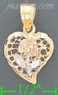 14K Gold Heart w/Rose 3Color Dia-Cut Charm Pendant